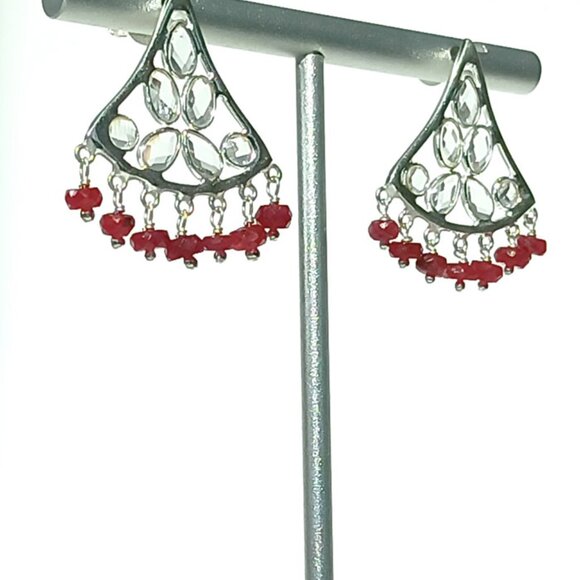 Sterling Silver 925 Natural Ruby Chandelier Statement Earrings  -  Gift for her - Picture 3 of 4